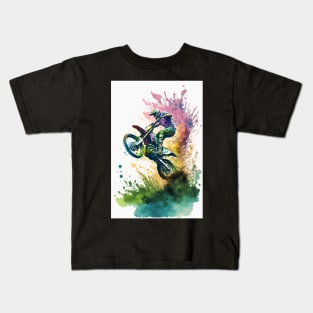 Motocross Watercolor Painting Kids T-Shirt